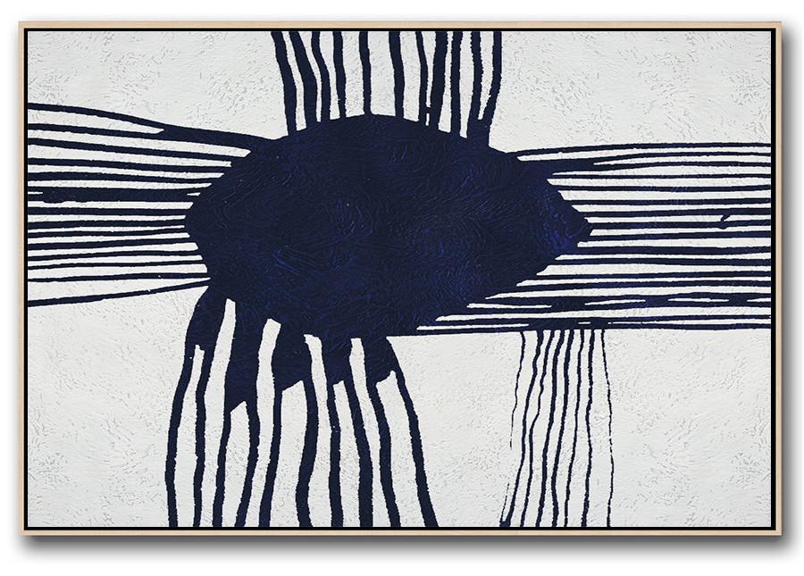 Horizontal Abstract Painting Navy Blue Minimalist Painting On Canvas - Abstractionism Artists Huge